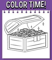 Worksheets template with color time text and treasure outline vector