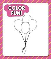 Worksheets template with color fun text and balloon outline vector