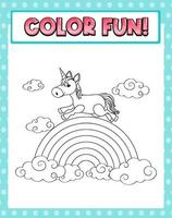 Worksheets template with color time text and Unicorn outline vector