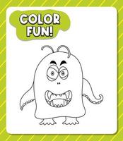 Worksheets template with color fun text and monster  outline vector