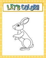 Worksheets template with lets color text and rabbit outline vector