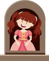 personaje de princesa de fantasía junto a la ventana sobre fondo blanco vector