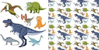 Collection of different dinosaurs and seamless vector