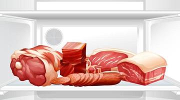 un interior del refrigerador con carne vector