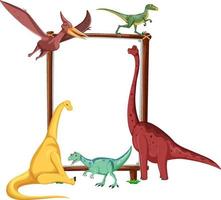 Group of dinosaurs around board on white background vector