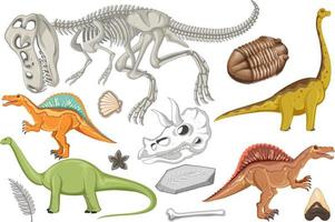 un conjunto de dinosaurios y fósiles vector