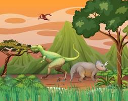 Scene with dinosaurs in the forest vector