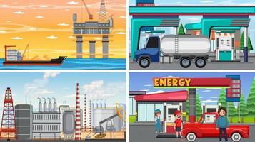 Set of oil petrol and gas relevant scene vector