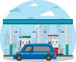 Gas station scene on white background vector