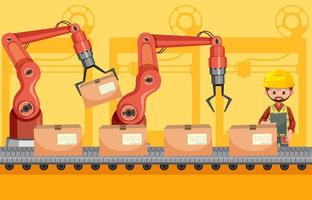 Automation industry concept with assembly line robots vector