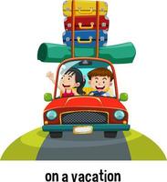 English prepositions of time with vacation scene vector