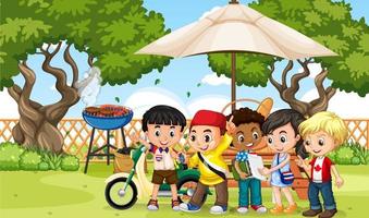 Outdoor park scene with children vector