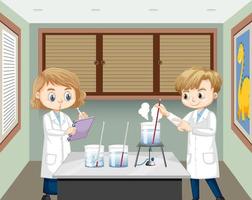 Scientist kids explaining water temperature experiment vector