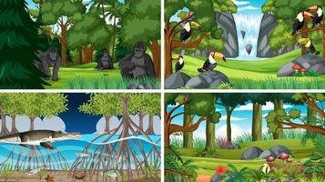 Different forest scenes with wild animals vector