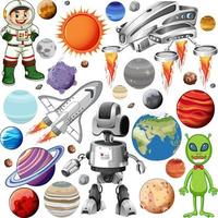 Set of space objects on white background vector