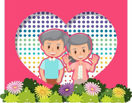 Cute old couple in love postcard