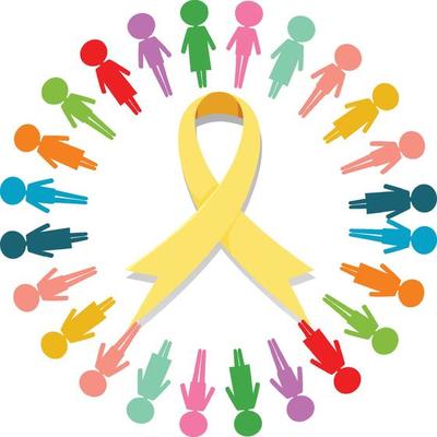 Human symbols surrounding the yellow ribbon