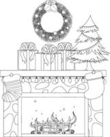 Fireplace doodle outline for colouring vector