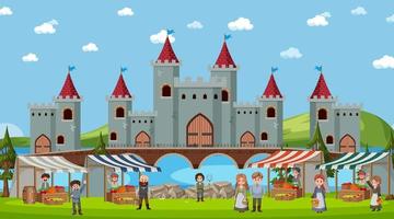 escena del palacio medieval en estilo de dibujos animados vector