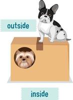 Preposition wordcard with dogs and box vector