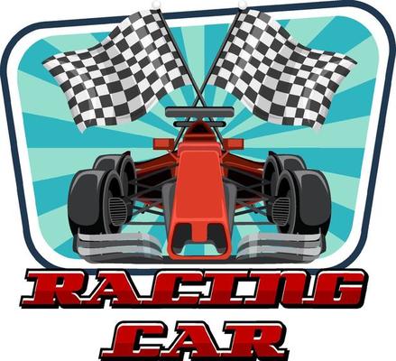 Racing car logo with racing car on white background
