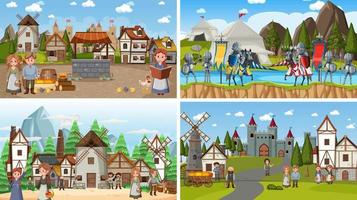 Set of different scene medieval vector