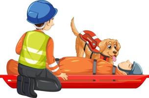 Rescue using stretcher on white background vector