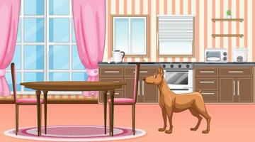 Set of different domestic animals in kitchen vector