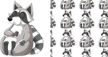 Seamless design of raccoon on white background vector