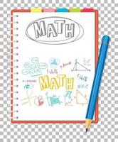 garabatear fórmula matemática en la página del cuaderno con lápiz en el fondo de la cuadrícula vector