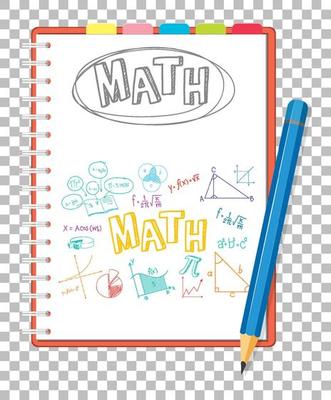 Doodle math formula on notebook page with pencil on grid backgroun