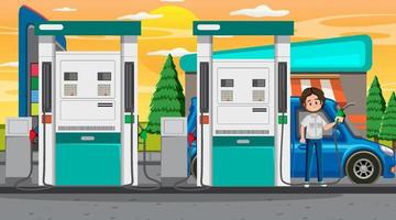 Gas station cartoon scene vector