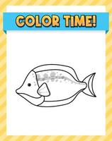 Worksheets template with color time text and fish vector