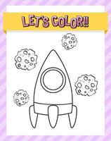 Worksheets template with lets color text and rocket outline vector