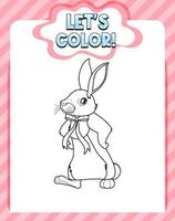 Worksheets template with lets color text and rabbit outline vector