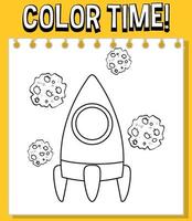 Worksheets template with color time text and rocket outline vector