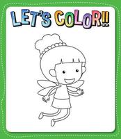 Worksheets template with lets color text and angel outline vector