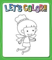 Worksheets template with lets color text and angel outline vector