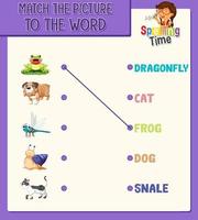 Word to picture matching worksheet for children vector