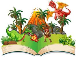 Storybook with knight and dragons vector