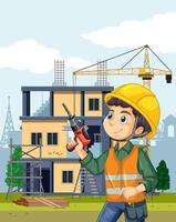 Cartoon scene of building house construction site vector