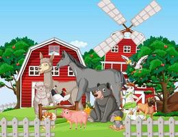 Farm scene with many animals vector