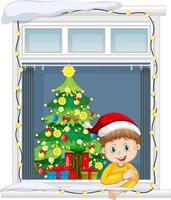 View through the window of cartoon character in Christmas theme vector