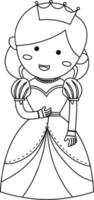 princesa personaje de doodle blanco y negro vector