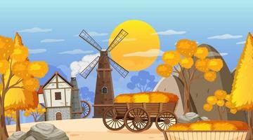 Medieval town cartoon scene vector