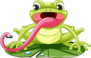 A frog catching insect in cartoon style vector