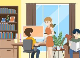 People working on computer at home vector