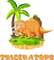 triceratops de pie en la isla vector