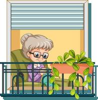 ver a través de la ventana de la abuela tejiendo vector