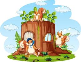 Scene with squirrels in garden vector